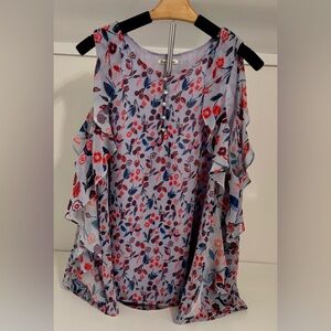 Emma & Olivia Cold Shoulder Ruffled Bell Sleeves Floral Print Blouse Size:XL